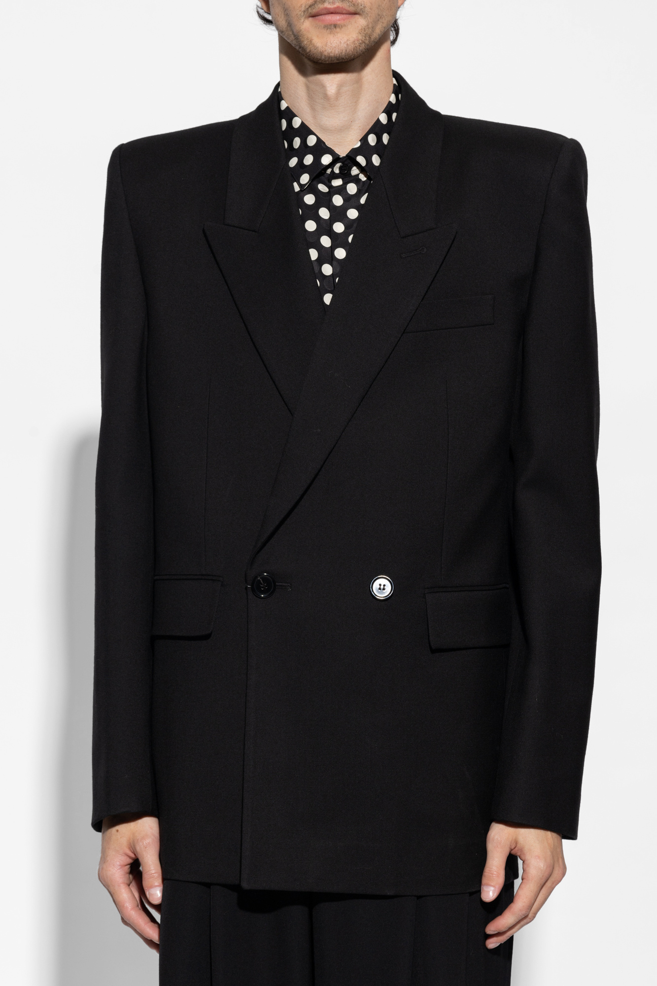 ジャケット Saint Laurent Black gabardine blazer (799694Y7B73 1000) Saint Laurent Gabardine Blazer in Black | FWRD